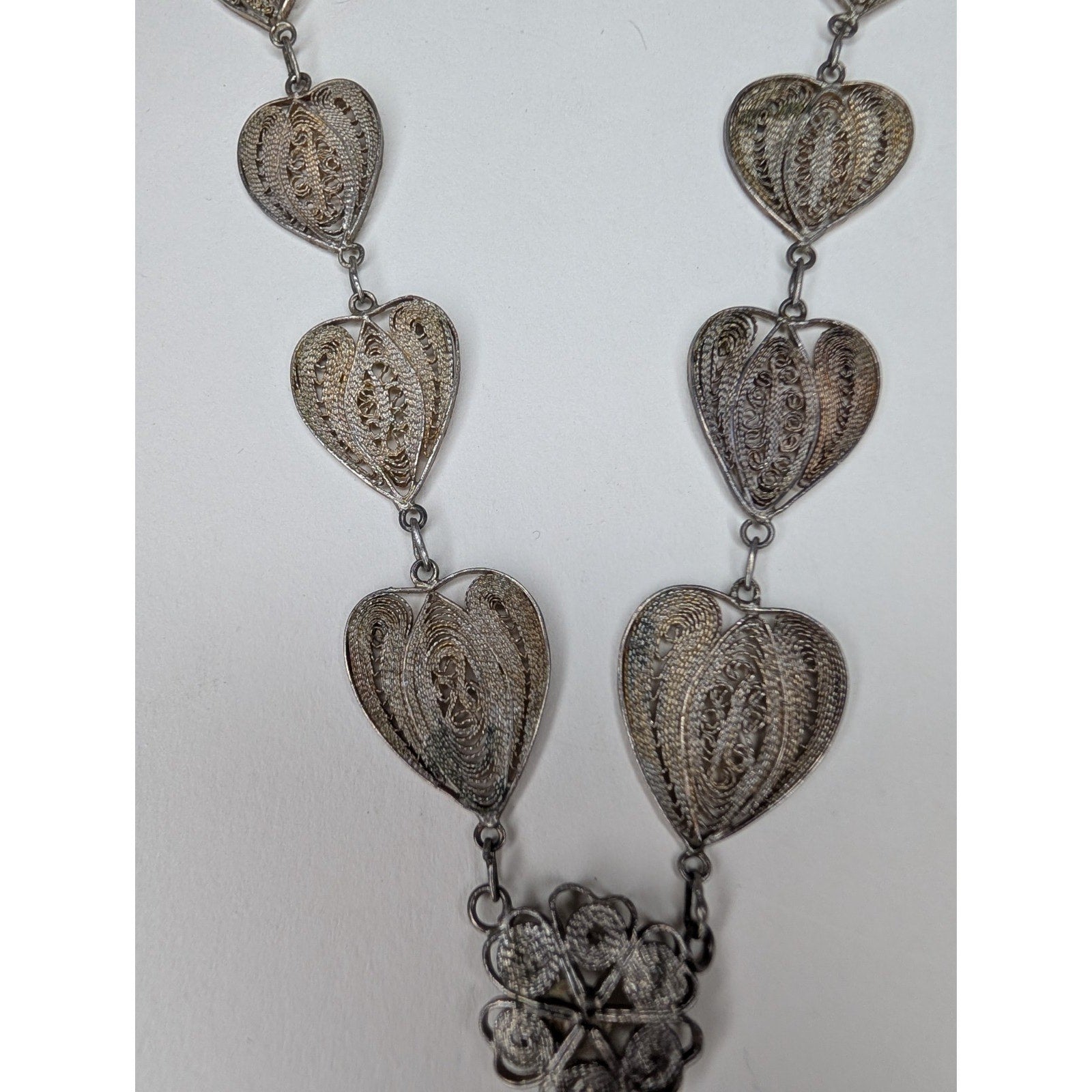 Vintage Filigree Sterling Silver 925 Heart Necklace w/ Camel 18 1/2" Tribal Peru