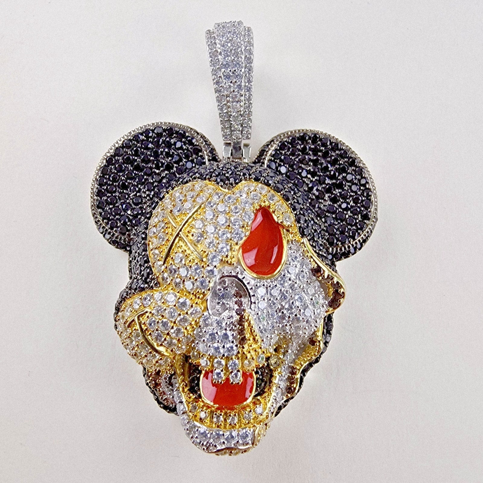 Iced Out Twisted Mickey Mouse Sterling Silver 925 Pendant New