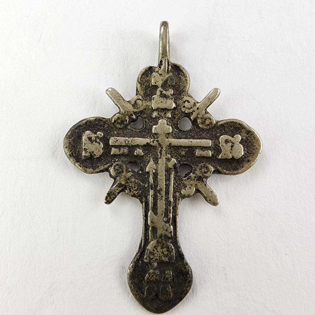 Antique White Bronze Russian Orthodox Pectoral Cross Crucifix Eight Pointed