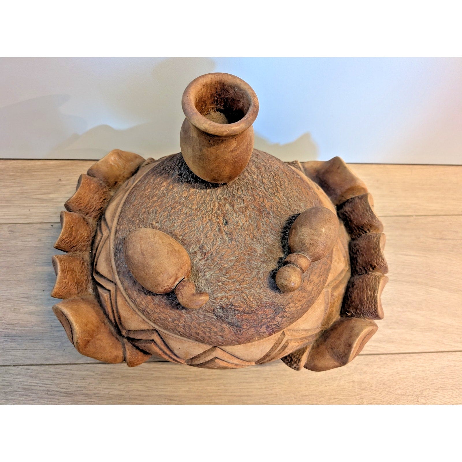Hand Carved Wood Native Container Box Signed Mazive 1994