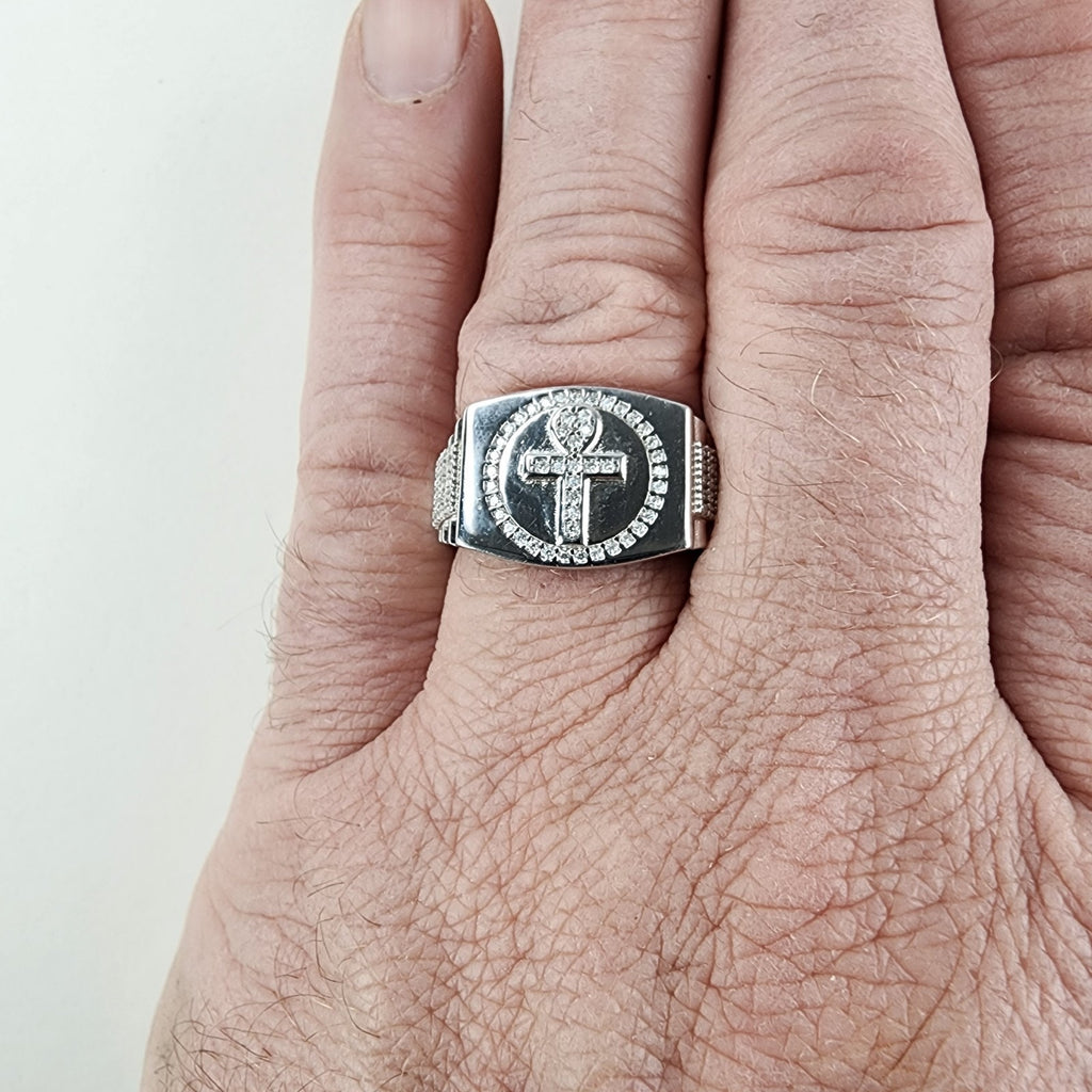 Moissanite Ankh Mens Ring Size 11 Sterling Silver 925 New