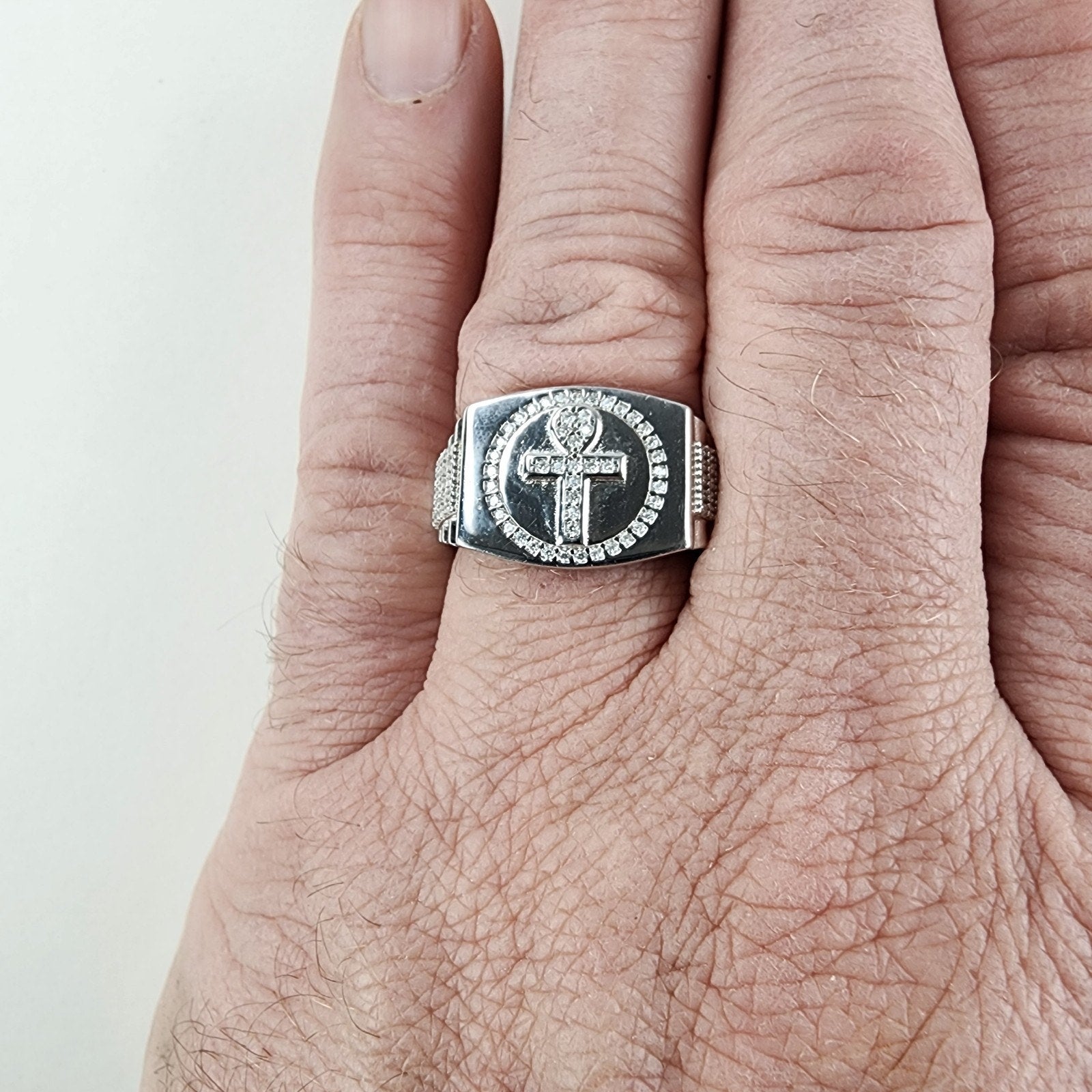Moissanite Ankh Mens Ring Size 11 Sterling Silver 925 New