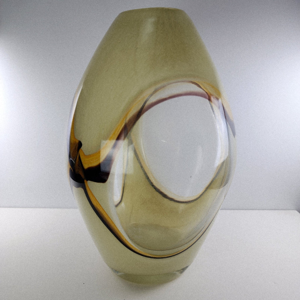 12" Eastern Tan Window Glass Vase Vintage Hand Blown