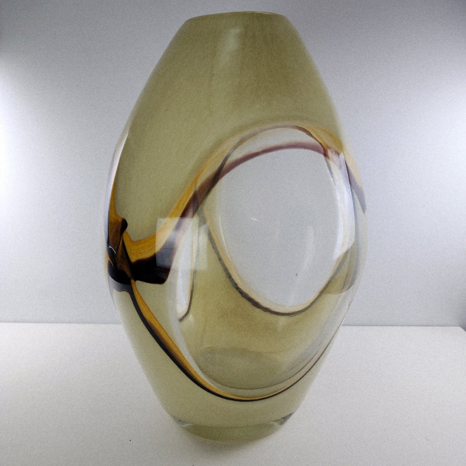 12" Eastern Tan Window Glass Vase Vintage Hand Blown