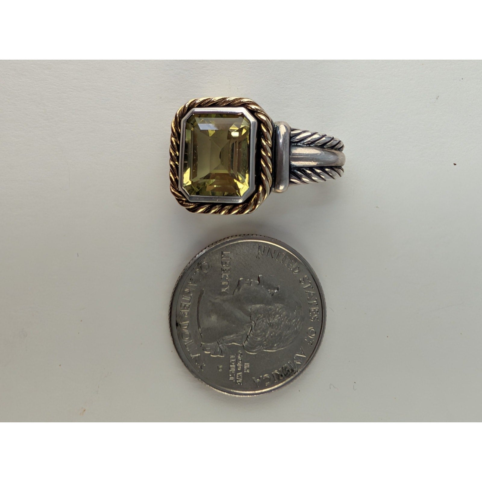 14K Yellow Gold PERIDOT Sterling Silver 925 Emerald Cut Vintage 5ct Pendant