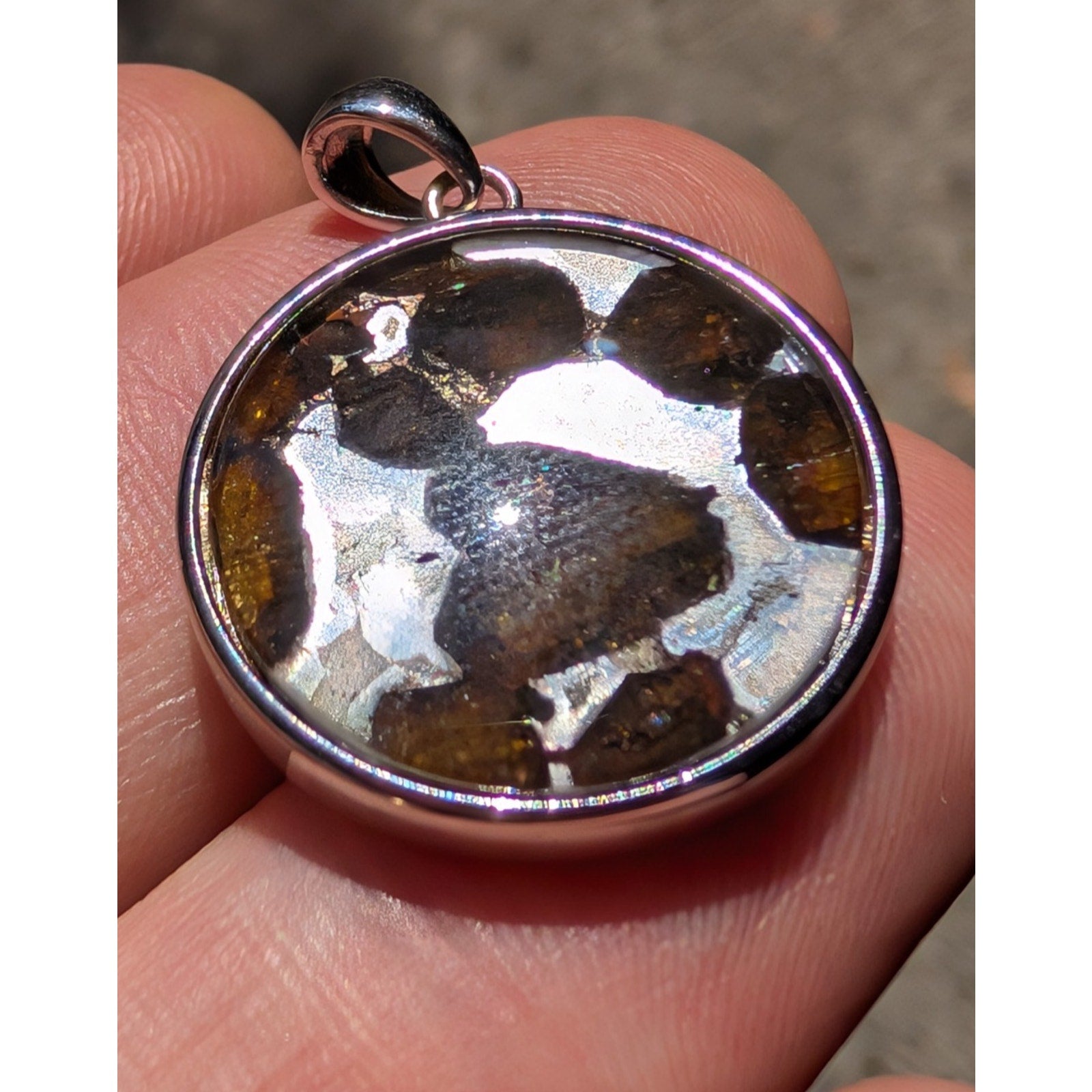 Brenham Pallasite Meteorite Sterling Silver 925 Pendant