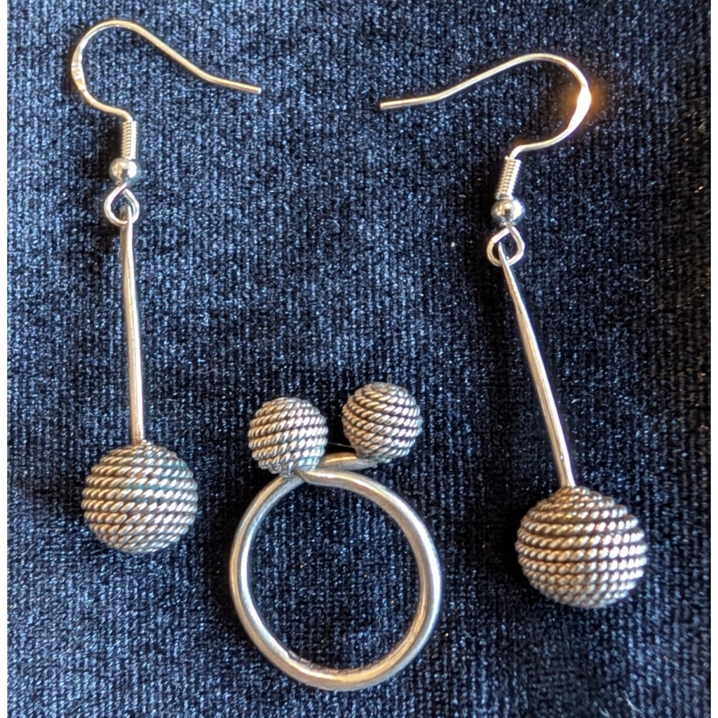 Vintage Taxco Mexico Textured Ball Sterling Silver 925 Earrings & Ring Set