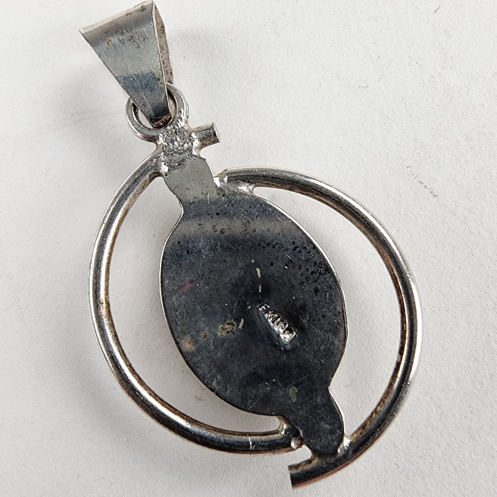 Vintage Green Fire Opal Oval Pendant Sterling Silver 925 Estate