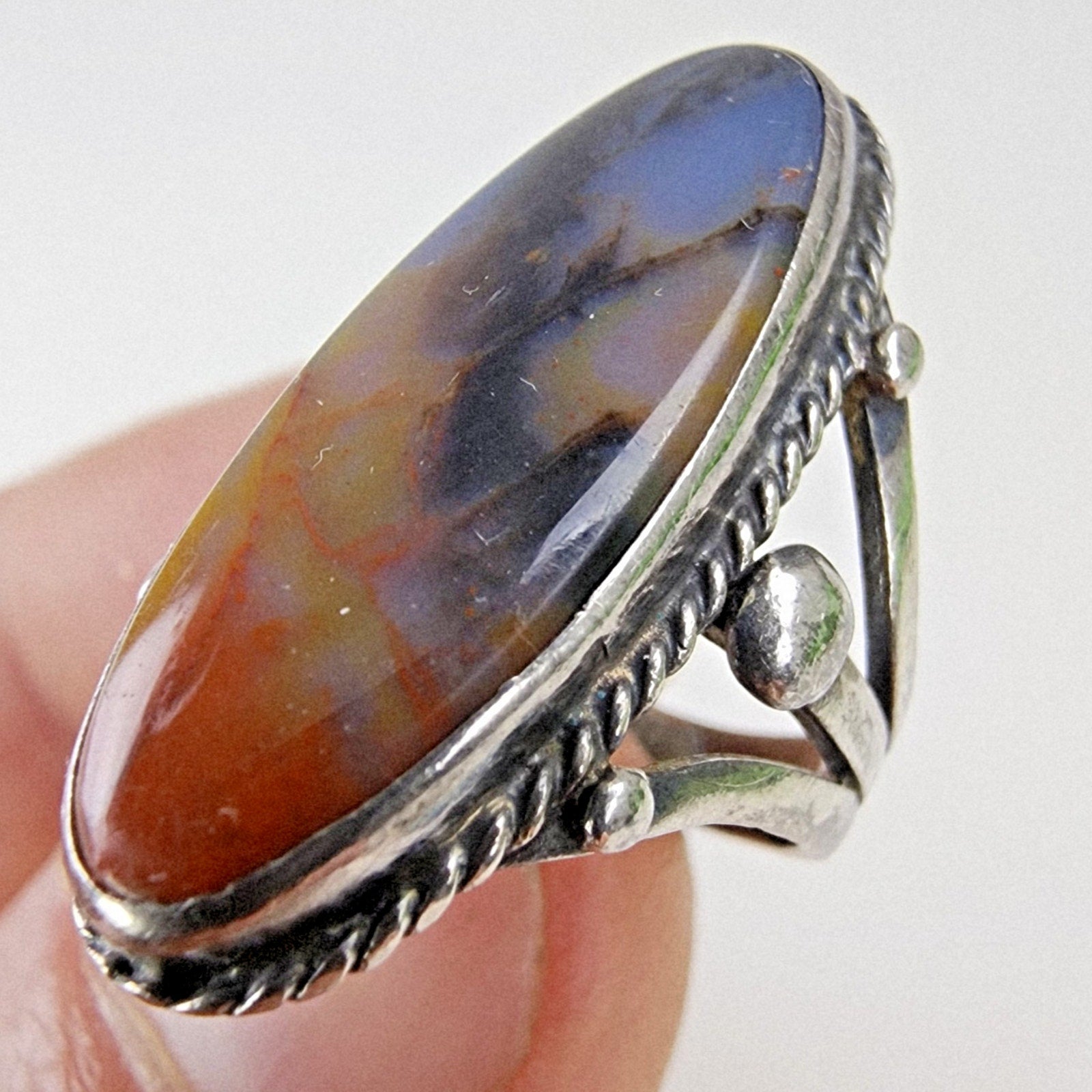 Old Pawn Plume Agate Ring Size 5 Sterling Silver 925 Vintage Native