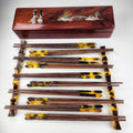 Chinese Chopstick Set of 10 in Mother of Pearl Inlay Lacquer Box with Rests
