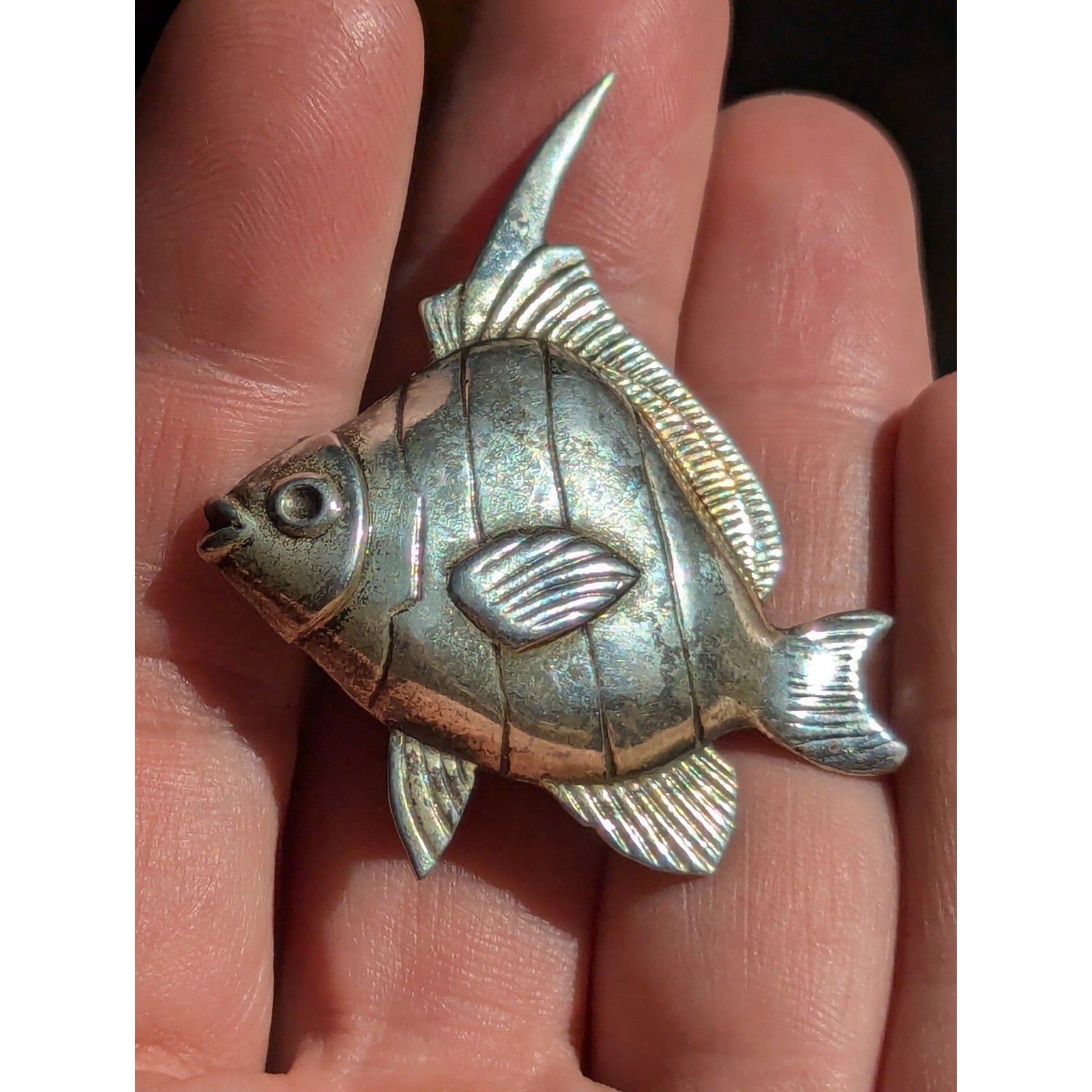 Vintage Sterling Silver Angel Fish Pin Brooch
