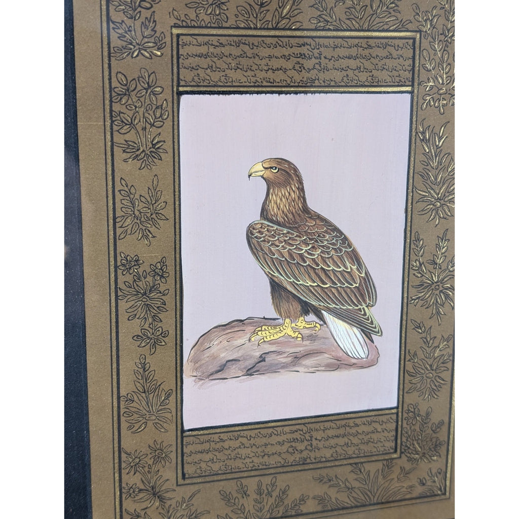 Falcon Miniature Painting on Indian Manuscript Page Framed Hawk