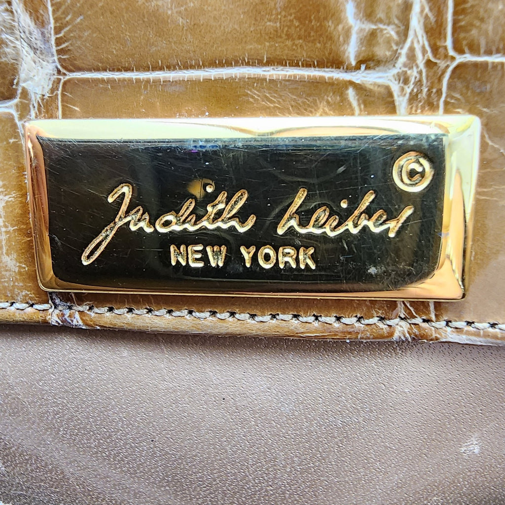 Vintage Judith Leiber Alligator Crocodile Purse Handbag Handled Day Bag Tan