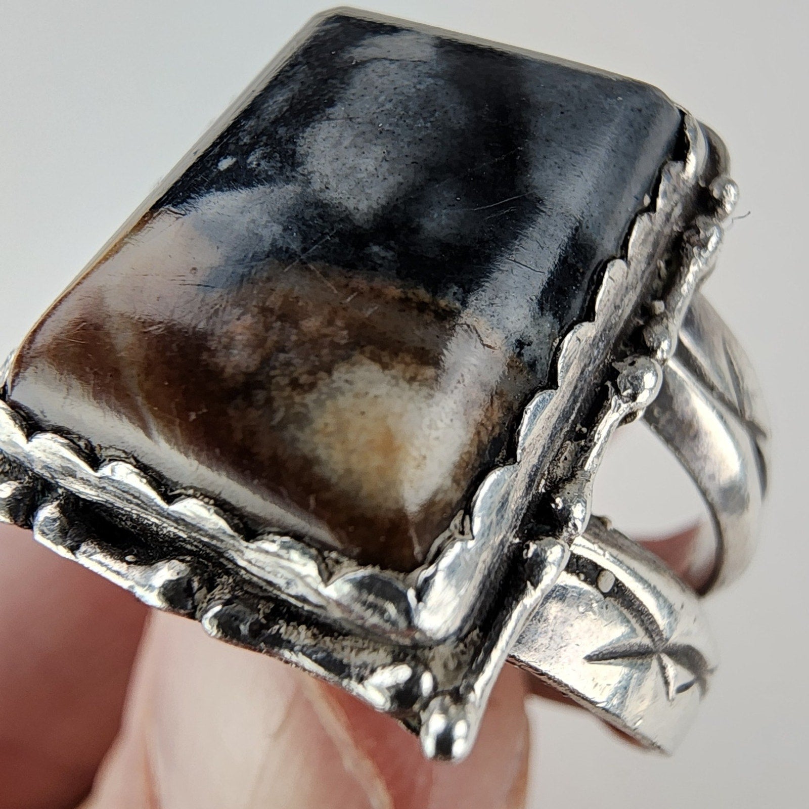 Old Pawn Moss Agate Ring Size 13 1/2 Sterling Silver 925 Native