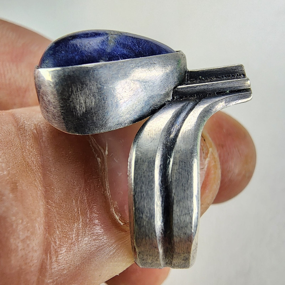 Denim Lapis Modernist Drop Ring Size 9 1/2 Sterling Silver 925 Vintage