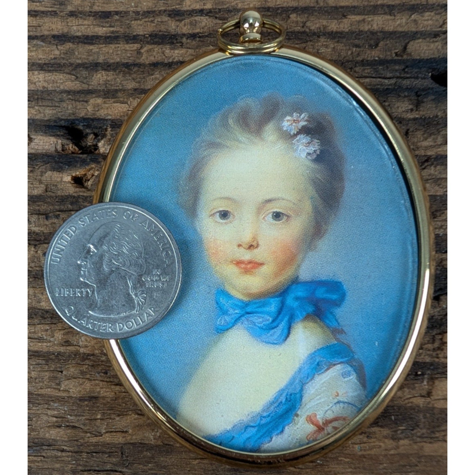 Miniature Reproduction Portrait Lady in Gold Frame by Jean-Baptiste Perronneau