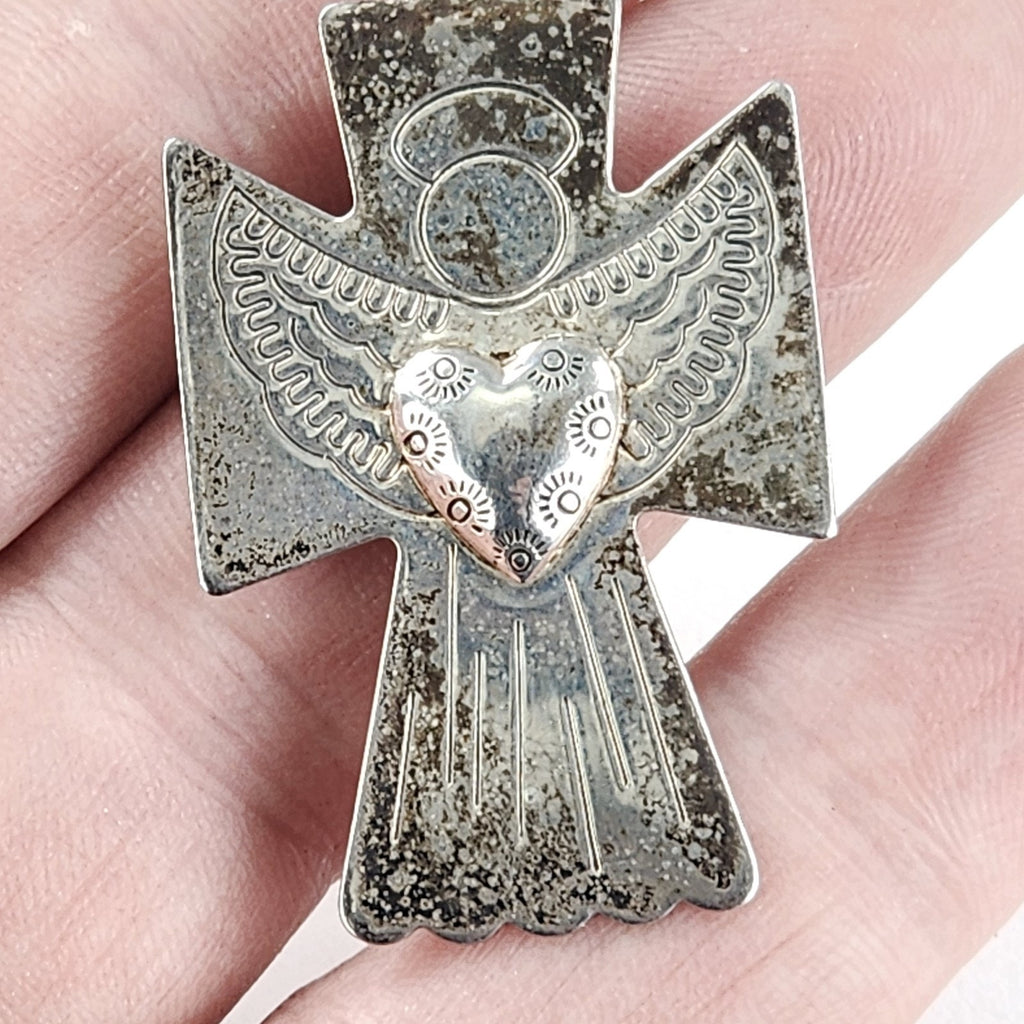 Angel Cross Pendant Brooch Relios by Carolyn Pollack Sterling Silver 925 Vintage