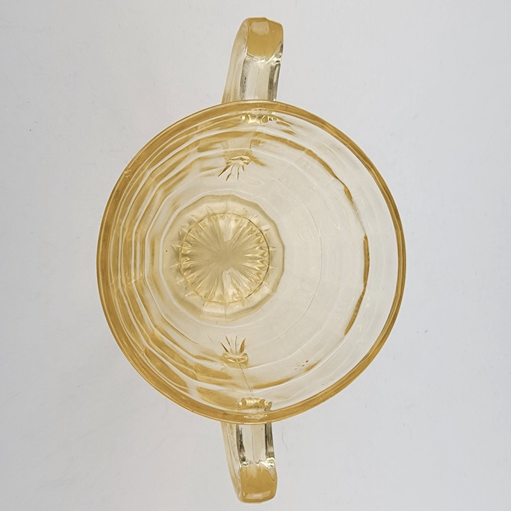 Anchor Hocking Block Optic Vaseline UV Glass Double Handled Cup Bowl Depression