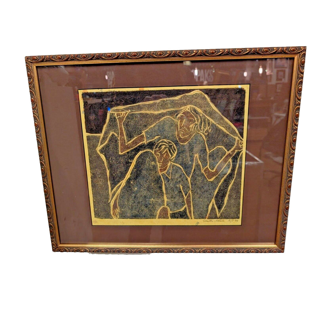 Refugee Woodblock Print Mother & Child by Stacie Smith-Rowe Framed Artist Proof