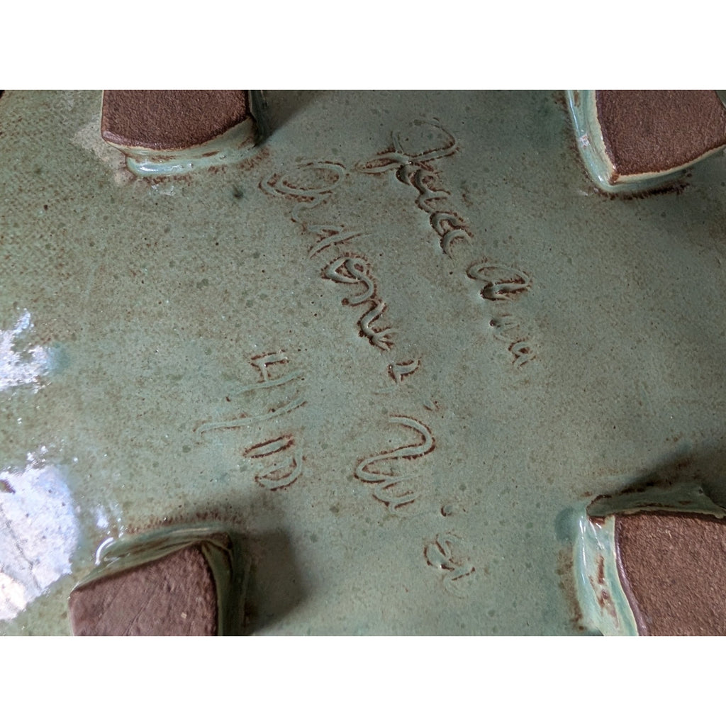 Signed Footed Studio Ceramic Dimpled Trivet MCM Dish