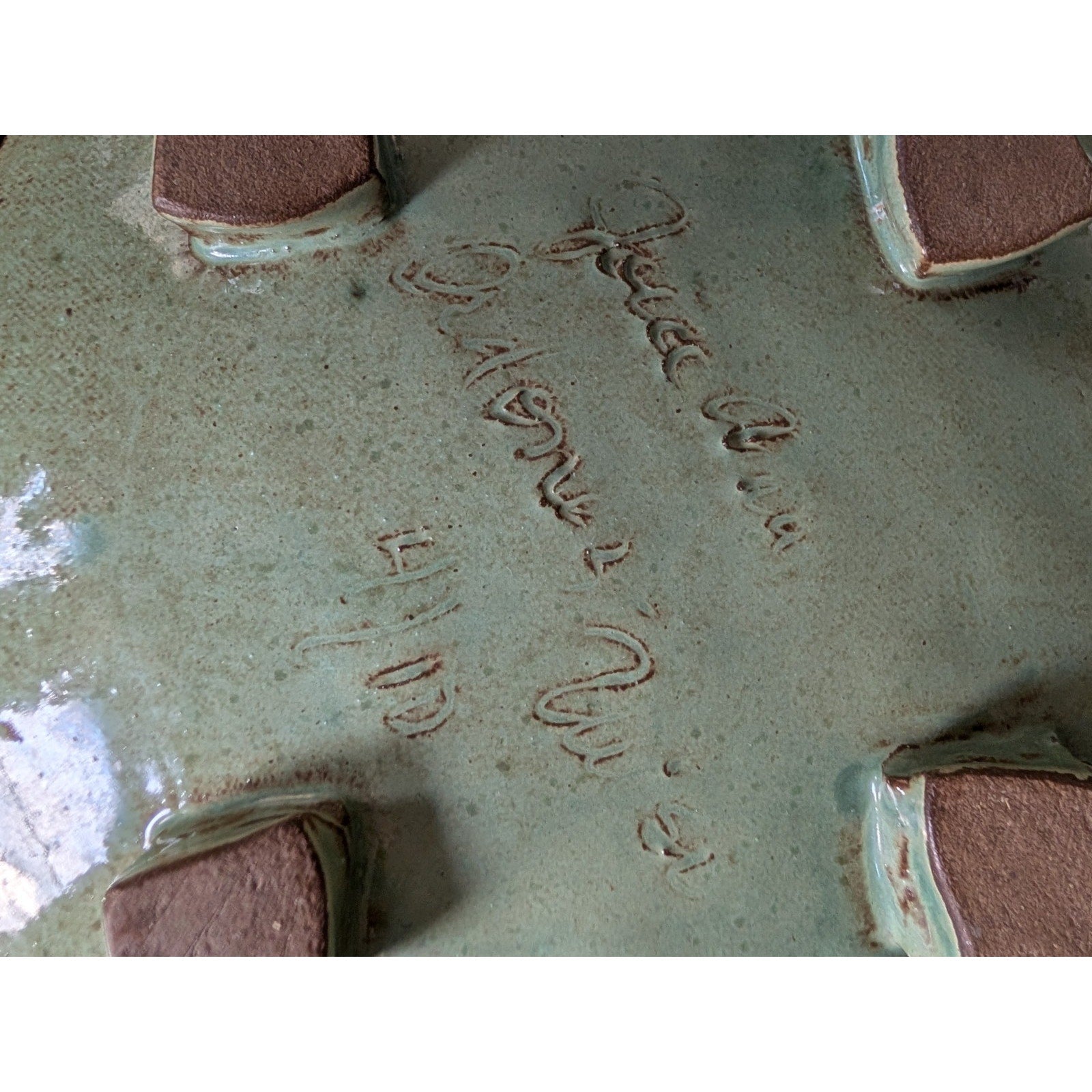 Signed Footed Studio Ceramic Dimpled Trivet MCM Dish