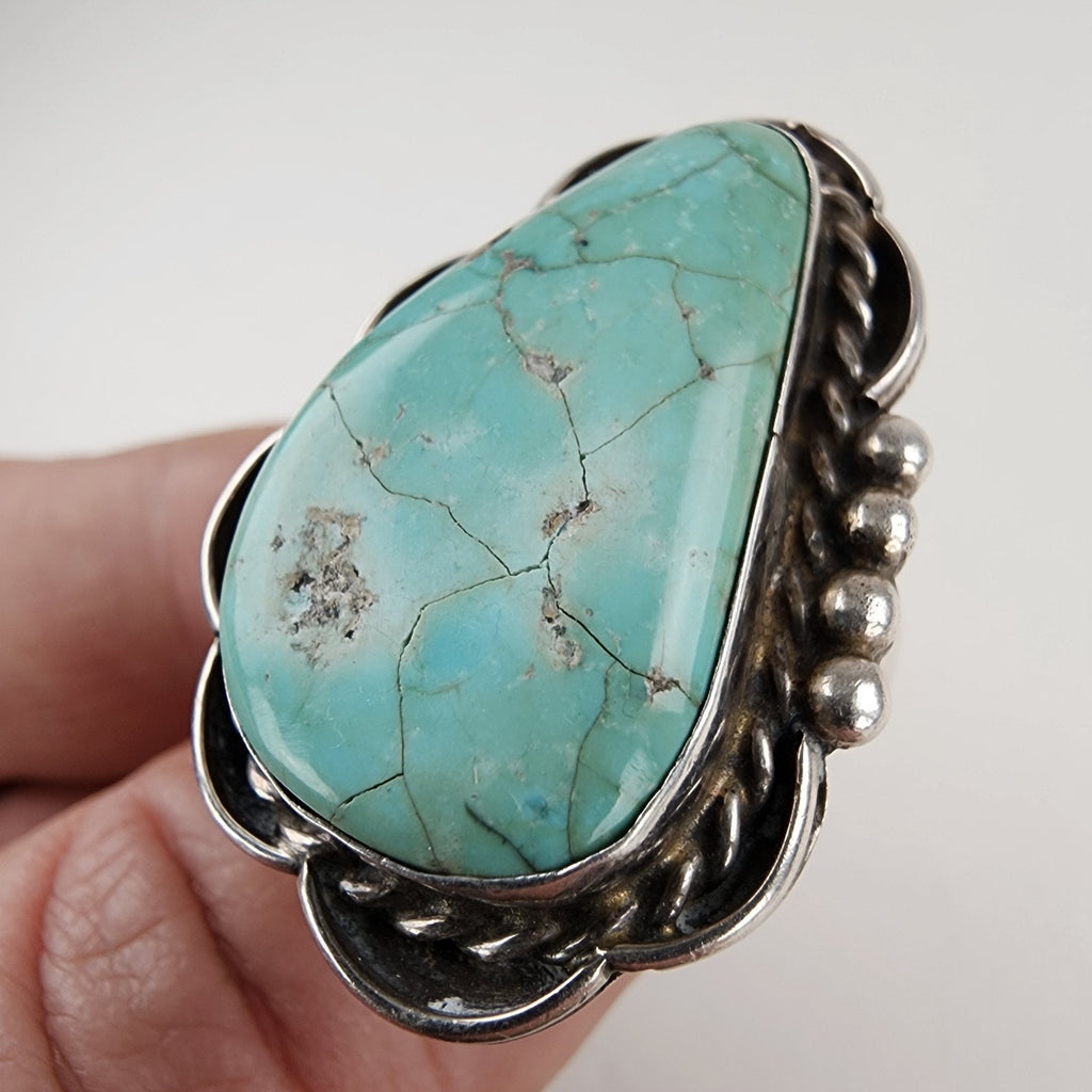Turquoise Native Statement Ring Size 11 1/2 Sterling Silver 925 Signed BB