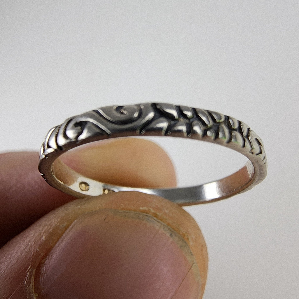 Textured Patterned Band Ring Size 7 1/2 Sterling Silver 925 Vintage