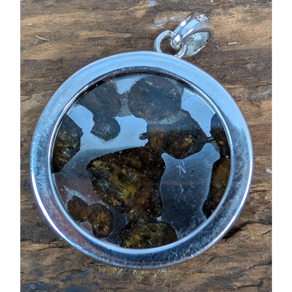 Brenham Pallasite Meteorite Sterling Silver 925 Pendant