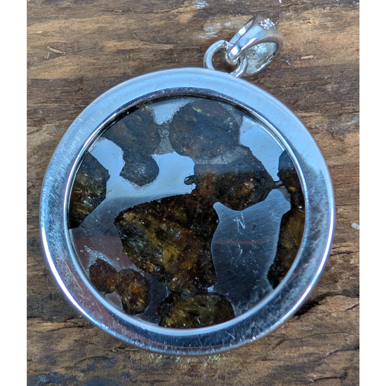 Brenham Pallasite Meteorite Sterling Silver 925 Pendant