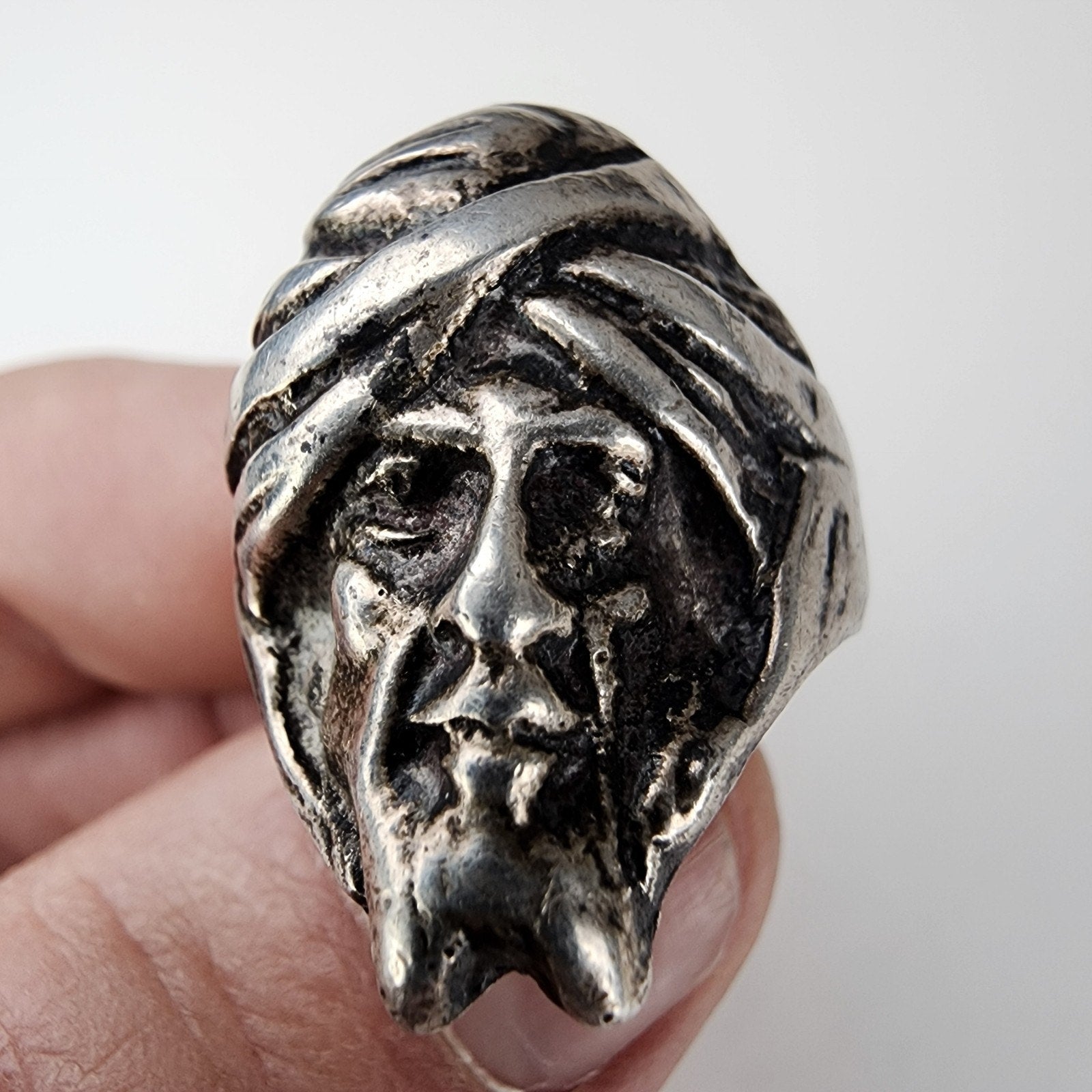 Art Nouveau Sheik Turban Man Ring Size 10 3/4 Sterling Silver 925 Vintage