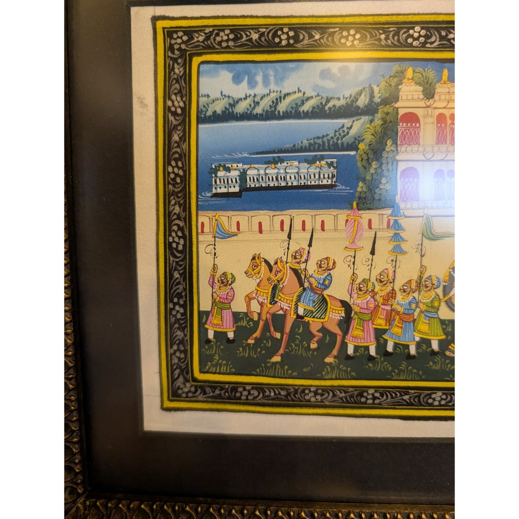 Miniature Indian Royal Procession Painting on Silk - Framed and Ready to Hang!