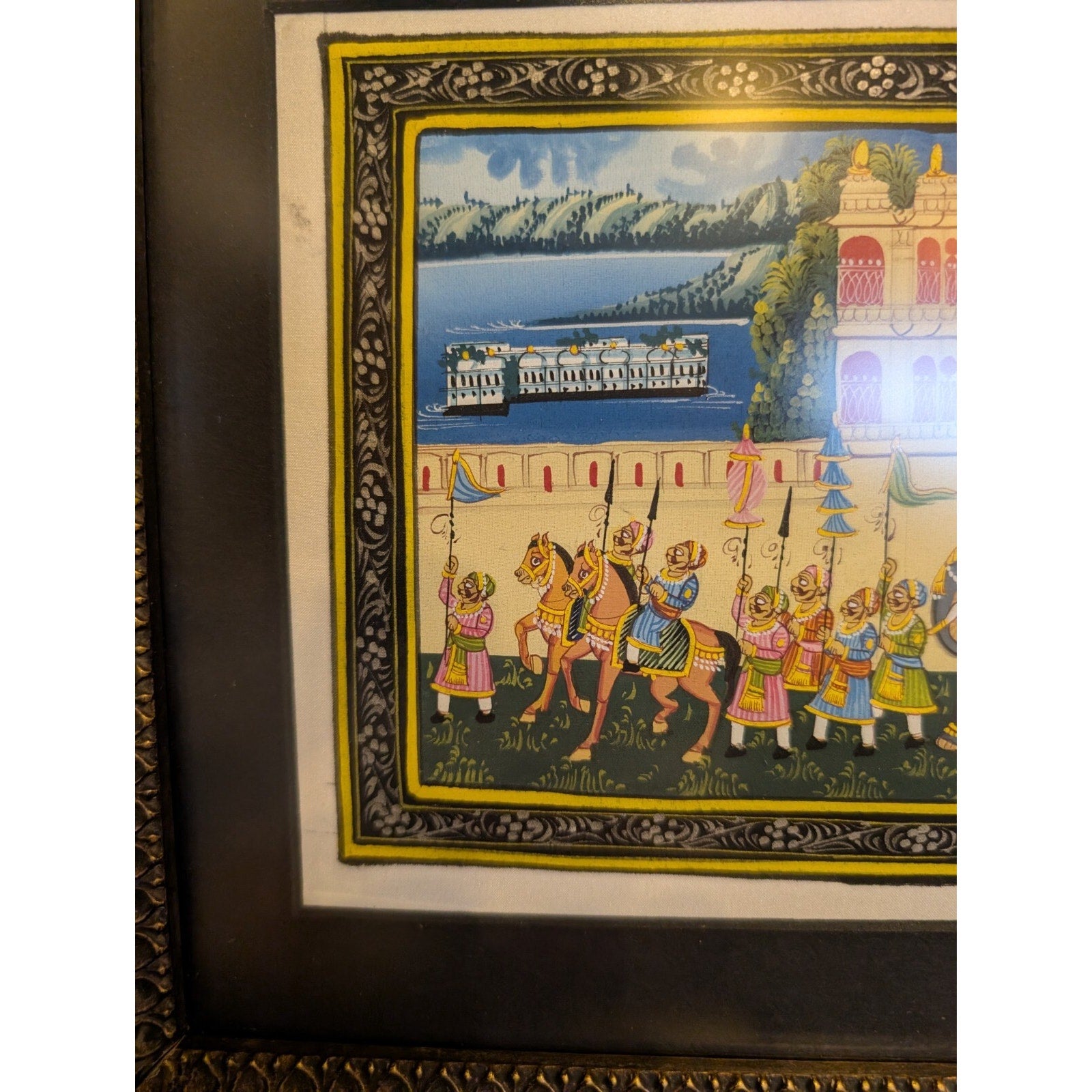 Miniature Indian Royal Procession Painting on Silk - Framed and Ready to Hang!