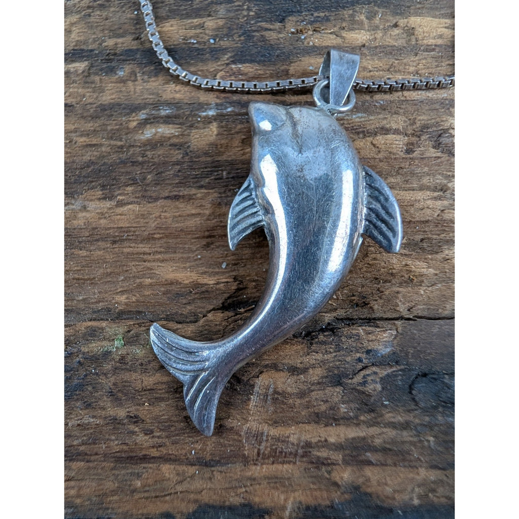 Vintage Dolphin Sterling Silver 925 Necklace and Earrings Set