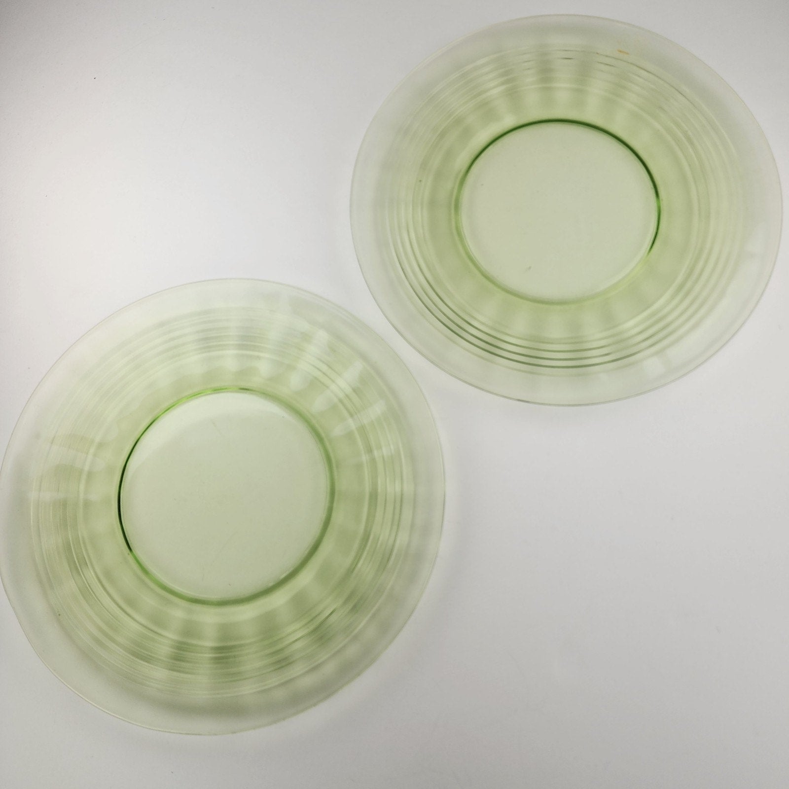 8" Anchor Hocking Block Optic Pattern UV Glow Glass Plate Set of 2 Vintage