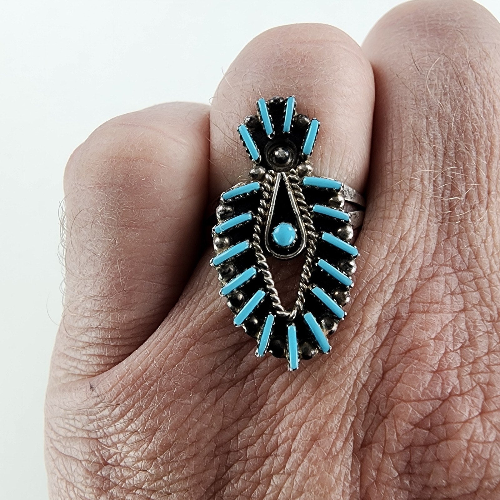 Native Turquoise Needlepoint Ring by Philander Gia Size 9 3/4 Vintage Zuni