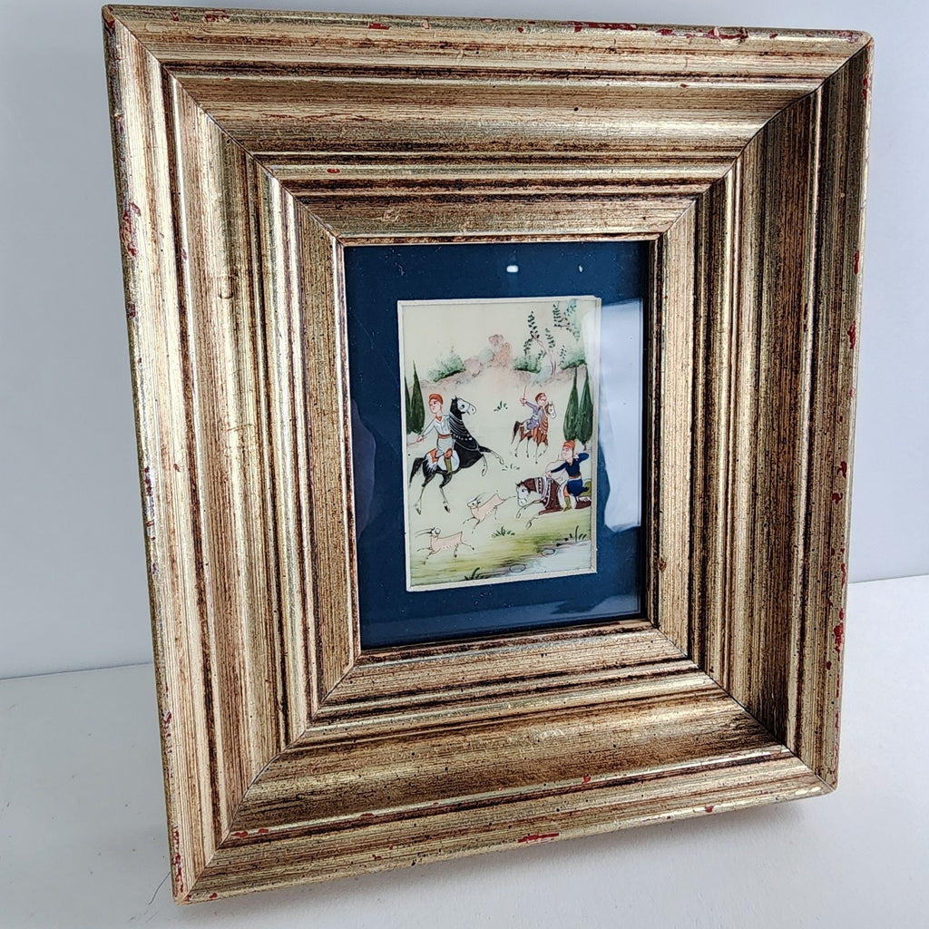 Miniature Persian Painting of The Hunt on Celluloid Framed MCM