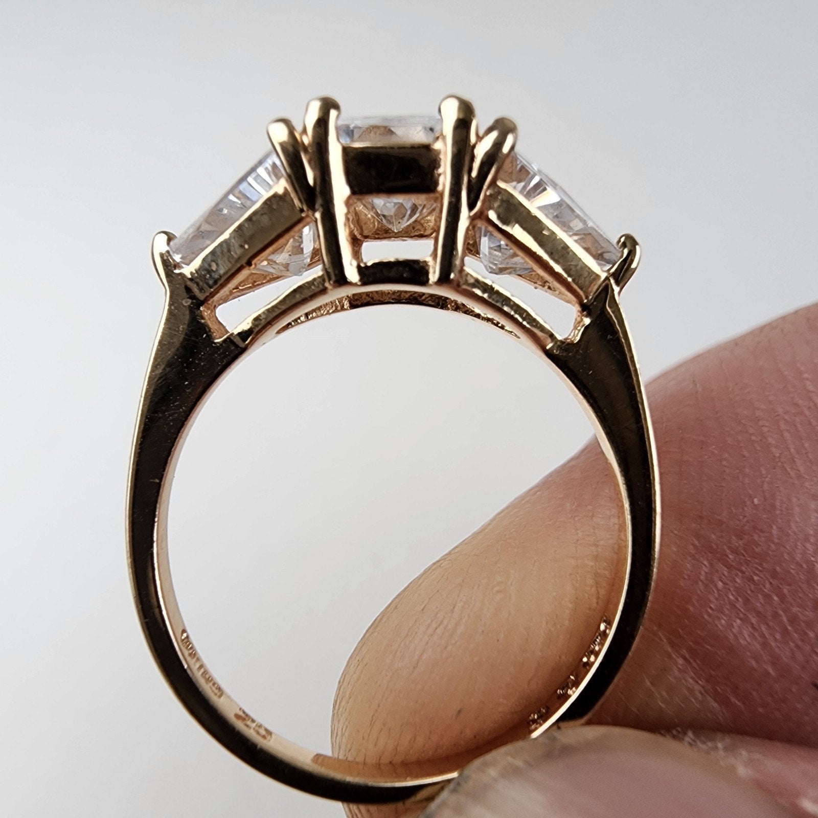 Gold Plated Triple CZ Stone Ring Size 6 Sterling Silver 925 Vintage