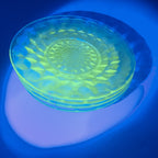 6" Block Optic UV Uranium Glow Plate Set of 4 Vintage Depression Glass