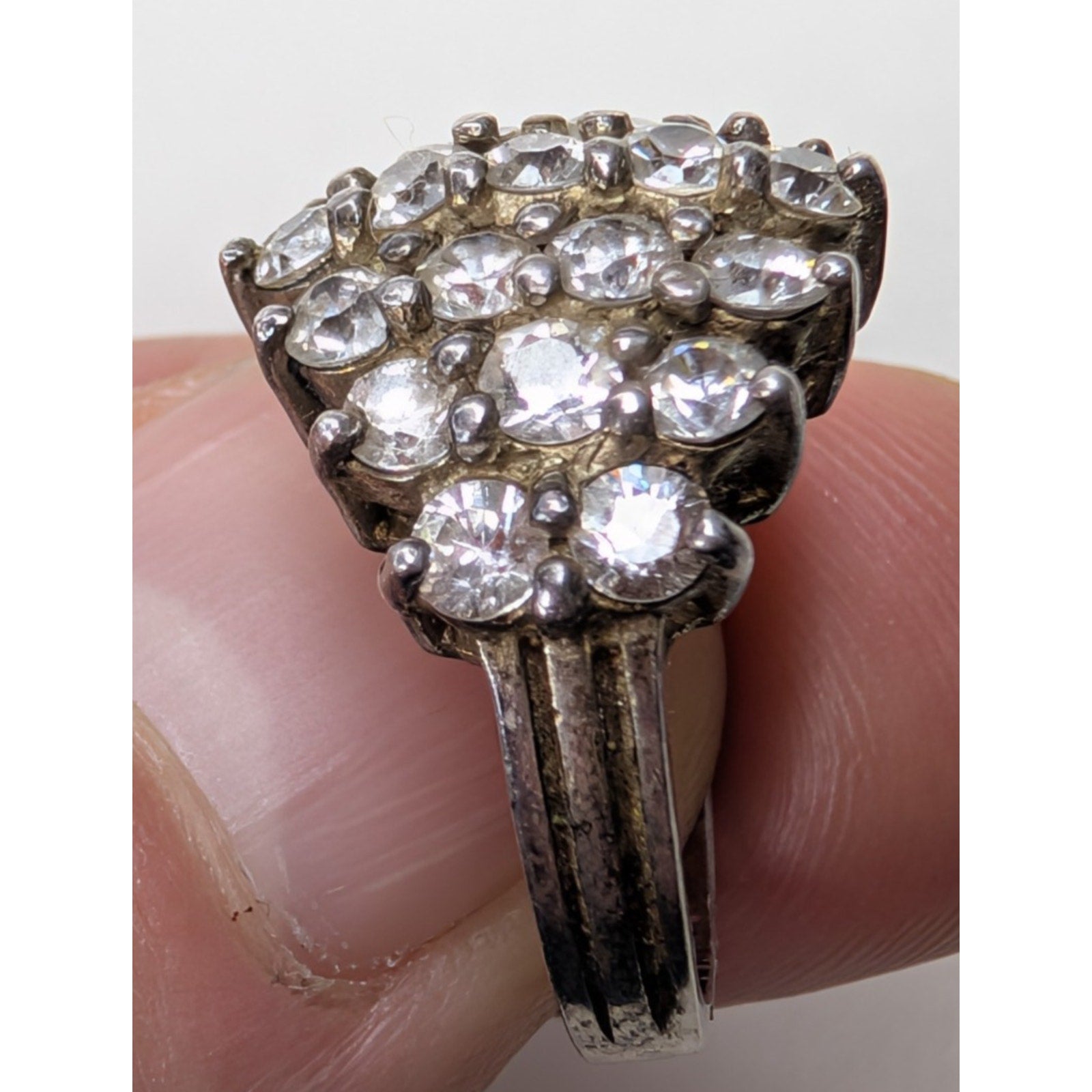 Designer CZ Cluster Sterling Silver 925 Ring Size 6