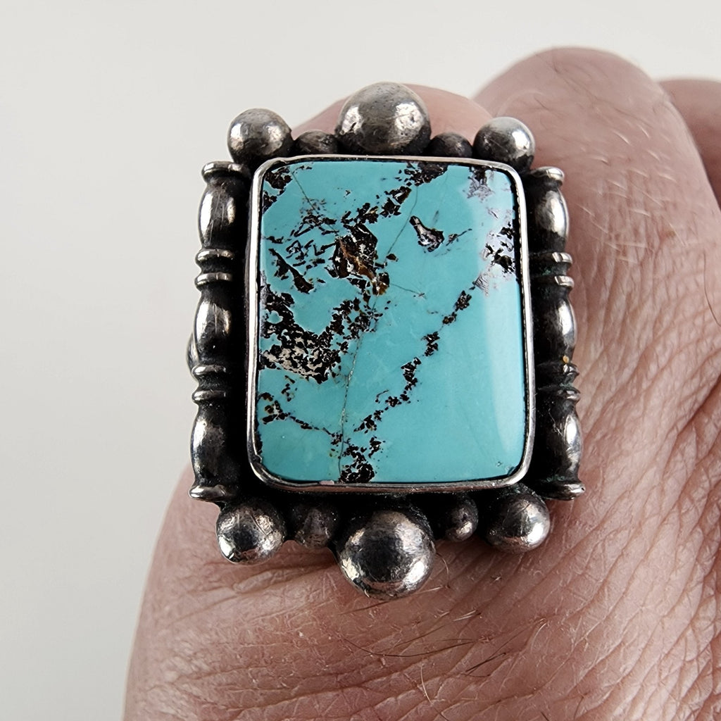 Sterling Silver 925 Turquoise Statement Ring Size 8 1/2 Vintage 17g