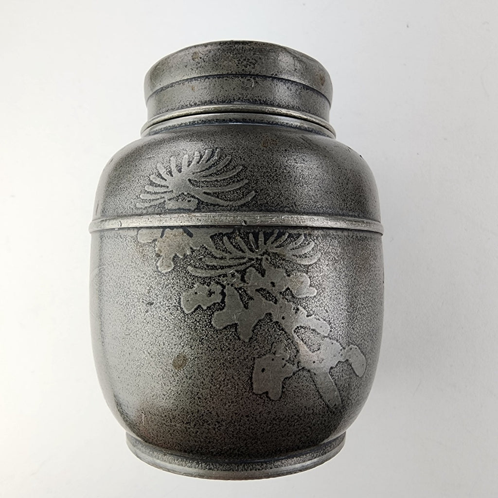 Satsuma Japanese Tin Pewter Tea Caddy Jar Signed Antique Suzuhan