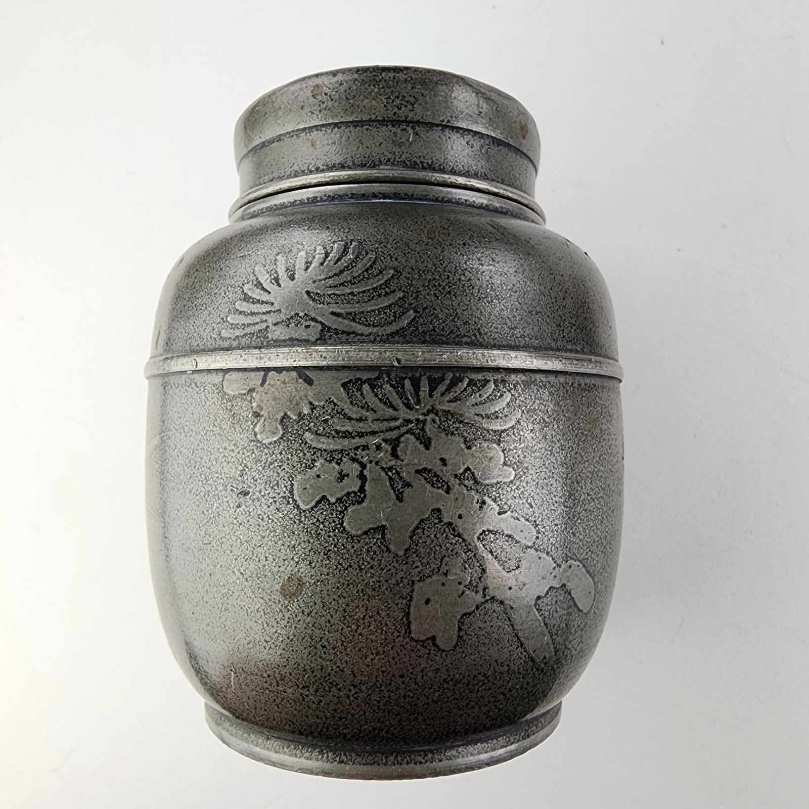 Satsuma Japanese Tin Pewter Tea Caddy Jar Signed Antique Suzuhan