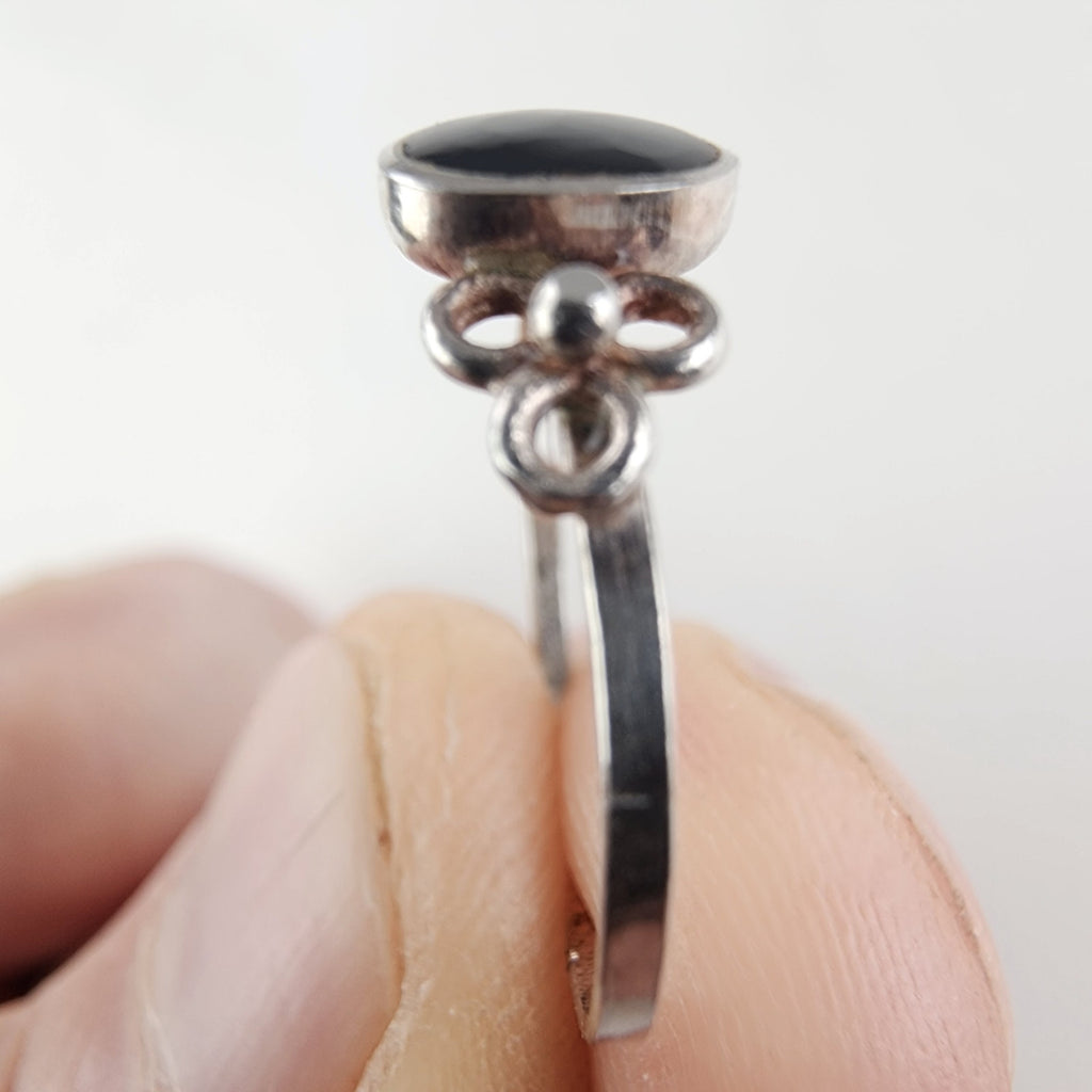 Vintage Black Onyx Inlay Ring Size 5 3/4 in Sterling Silver 925