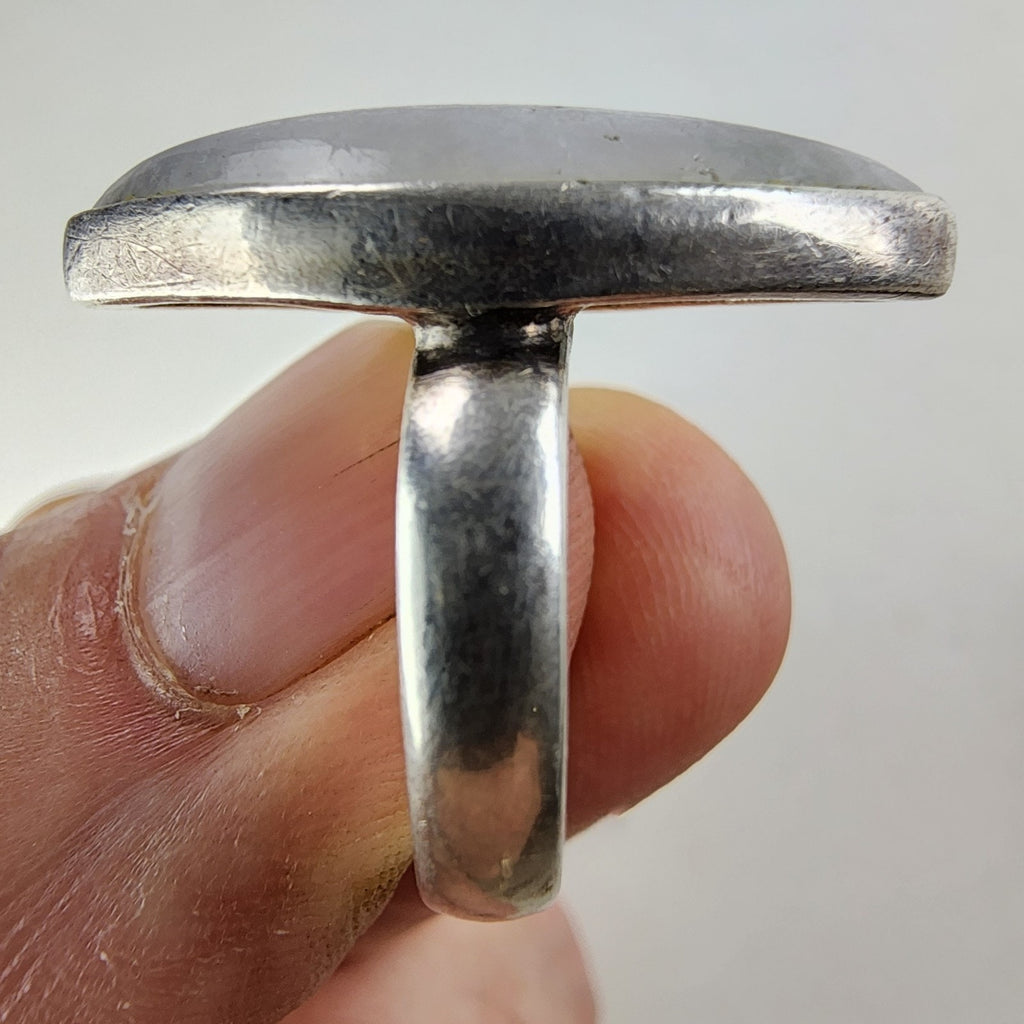 Rainbow Moonstone Marquise Cabochon Ring Size 8 Adjustable Sterling Silver 925