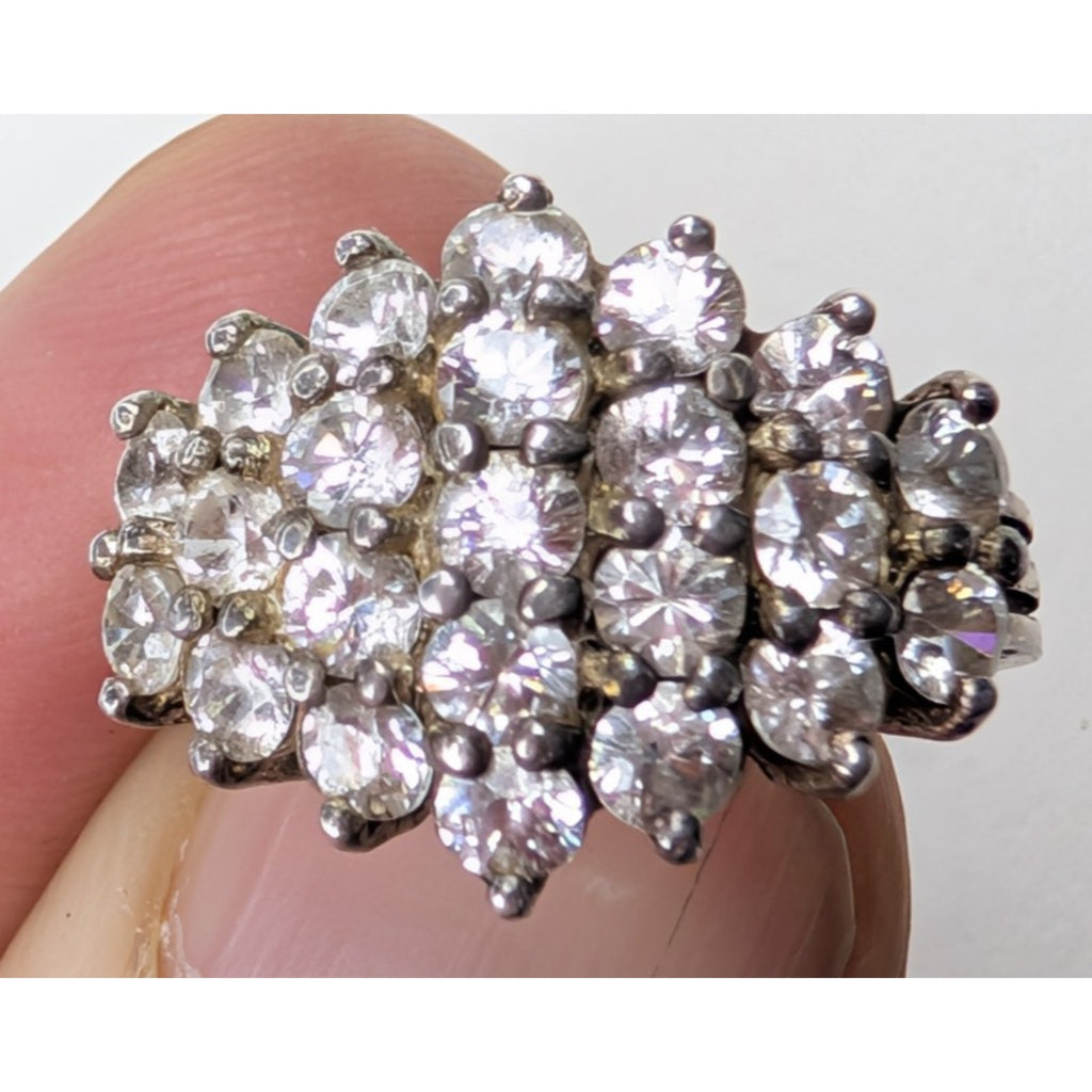 Designer CZ Cluster Sterling Silver 925 Ring Size 6