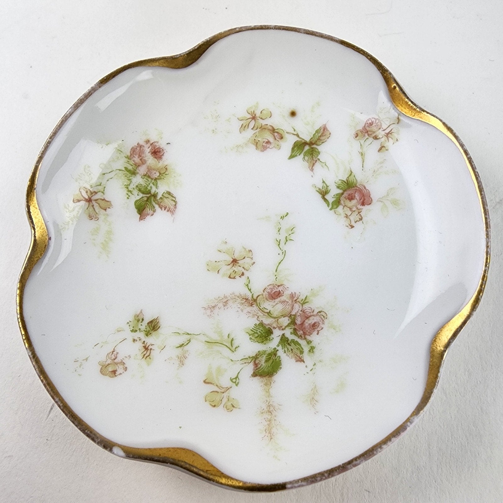 3" Porcelain Pair of Butter Pat Dishes Limoges France Hand Painted Vintage