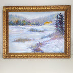 Impressionist Winter Landscape Scene Acrylic on Panel in Gilded Frame Unsigned