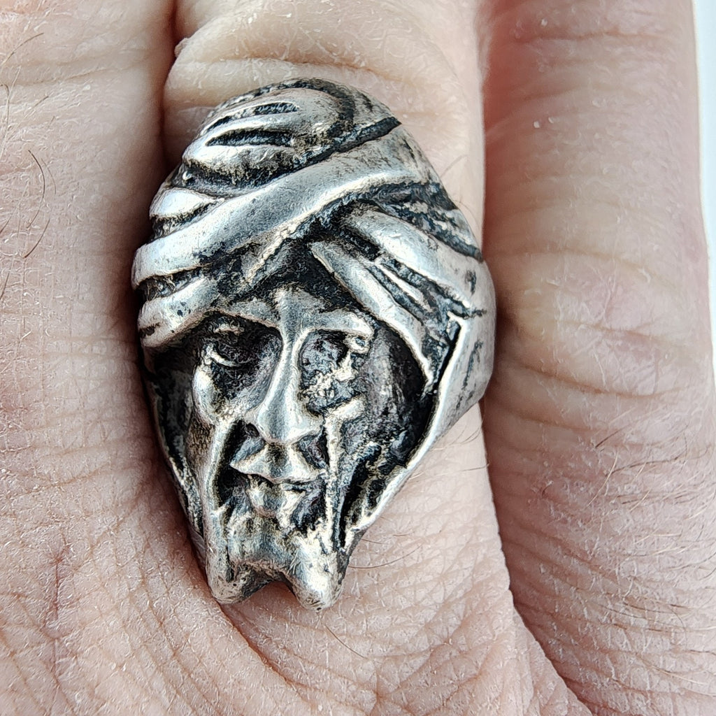 Art Nouveau Sheik Turban Man Ring Size 10 3/4 Sterling Silver 925 Vintage