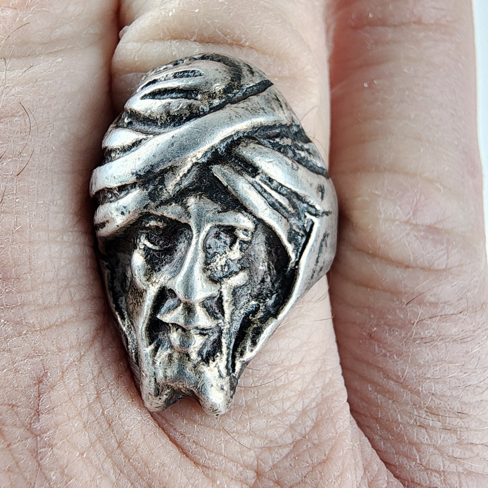 Art Nouveau Sheik Turban Man Ring Size 10 3/4 Sterling Silver 925 Vintage