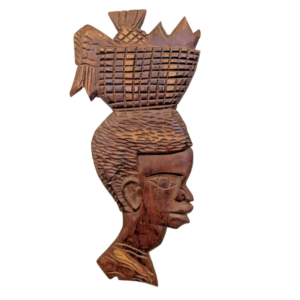 Vintage Haitian Carved Faces Pair Couple Wooden Wall Hangings